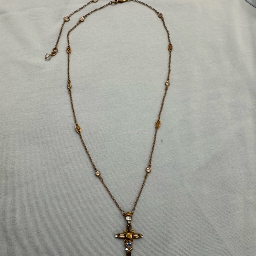 Sorrelli Antique-Gold Tone and Multicolored Crystal Cross Stations Necklace - Picture 4 of 9